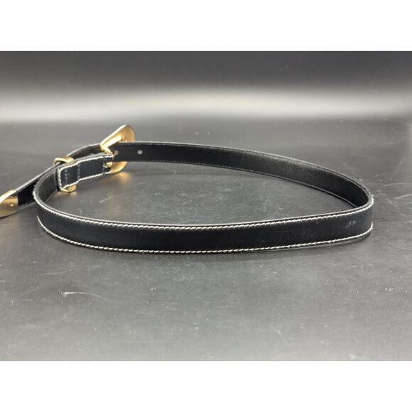Vintage ESCADA Western Germany Black Leather Belt Solid Brass Buckle Size 36 main image 8